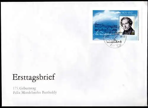 DDR, FDC Block "175. Geburtstag von Felix Mendelssohn Bartholdy"