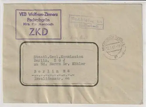 ZKD-Brief über Postnebenstelle Pechtelsgrün