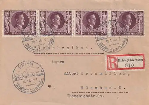 3. Reich: R-Brief mit 4er-Streifen Hitler Nr. 848