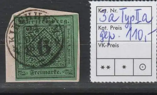 Württemberg Nr. 3a Typ IIa, gestempelt, BPP-geprüft