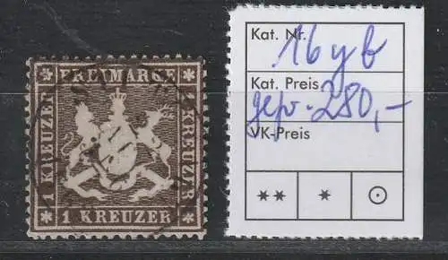 Württemberg Nr. 16 yb, schön gestempelt, tiefstgeprüft Heinrich BPP