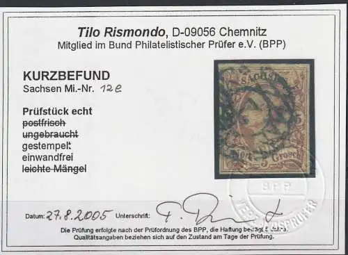 Sachsen Nr. 12e, gest., Befund Rismondo BPP