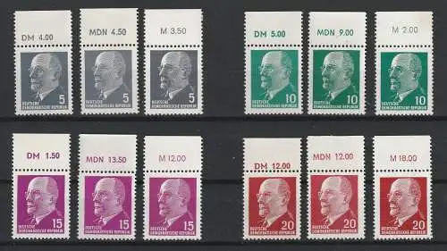 DDR Ulbricht spezial: 5-20 Pfg. mit je den 3 OR, ** (MNH)