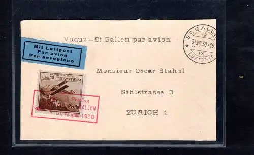 Liechtenstein, Lp-Karte 1930 Vaduz - St.Gallen