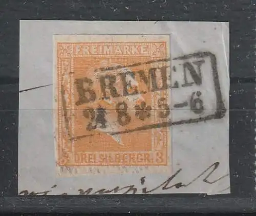 Preußen: Nr. 12a auf Briefstück "Bremen"