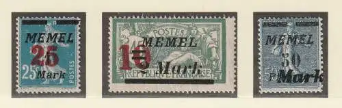 Memel: Kompletter Satz 121 - 123, postfrisch ** (MNH)