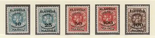 Memel: Kompletter Satz 124 - 128 (Klaipeda), postfrisch ** (MNH)