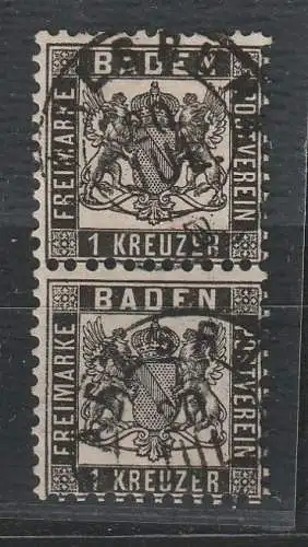 Baden Nr. 17a im senkr. Paar, Ortsstpl. Carlsruhe, geprüft Stegmüller BPP