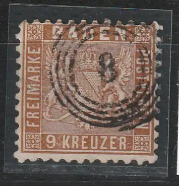 Baden Nr. 15a, Nummernstempel 8, geprüft Stegmüller BPP