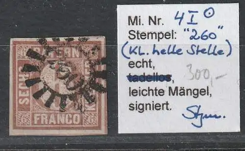 Bayern Nr. 4 in Type I, Nummernstempel 260, geprüft Stegmüller BPP