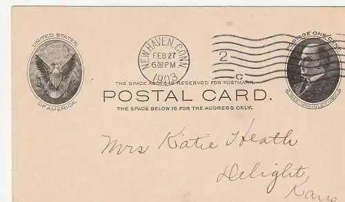 USA: Reklamekarte (Postal card with advertising), New Haven 1903