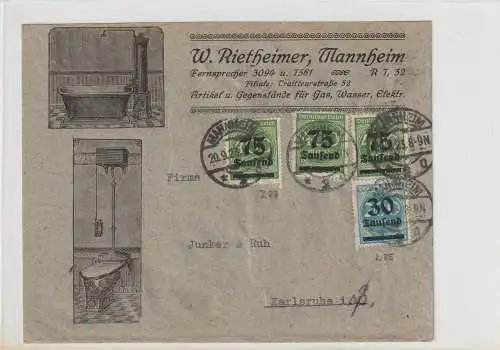 Reklameumschlag: Gas, Wasser, .. Rietheimer, Mannheim