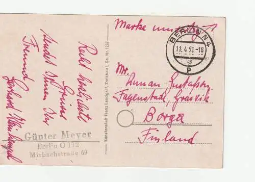 DDR: Ans.-karte nach Finnland mit Messemarke 1951