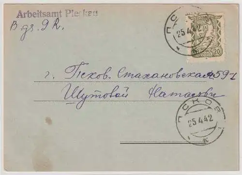 Dt. Besetzung Russland - R-Karte des Arbeitsamts Pleskau
