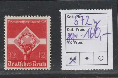 DR: 12 Pfg. Reichsberufswettkampf in "y"-Variante, ** (MNH), gepr.