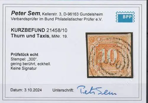 Thurn&Taxis: Nr. 13, Nrn.-Stempel 300, KBefund Sem BPP