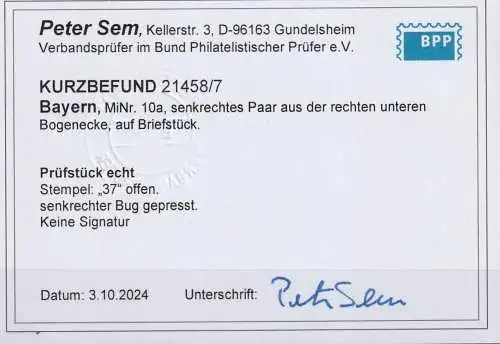 Bayern Nr. 10a im Paar aus der Bogenecke; Spl. 37,  Befund Sem 