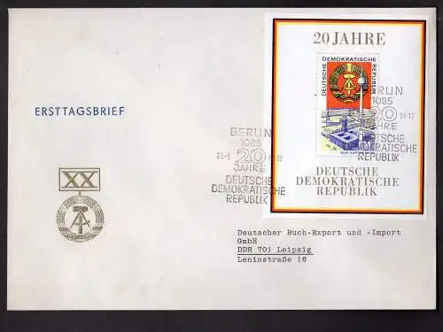 DDR, FDC. Mi.-Nr. Block 28  "20 Jahre DDR"