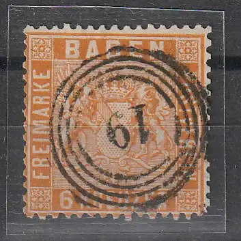 Baden Nr. 11 b mit zentr. Nrnstempel 19 (Bruchsal), geprüft 