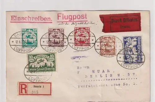 .Danzig: Satzbrief "Flugpost 1921", Einschreiben/Eilboten, Pracht