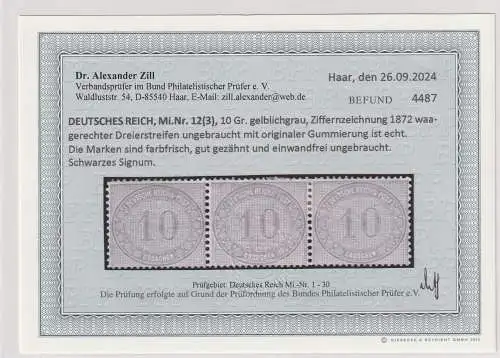 DR: 10 Pfg. Ziffernzeichnung (Nr. 12) im ungebr. 3erstreifen, Befund Zill BPP