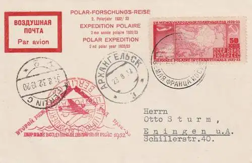 SU: Polarflug nach Archangelsk 1932 - Karte und Brief