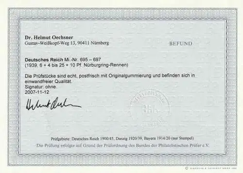 DR: Nürburgring-Rennen, ** (MNH), Befund Dr. Oechsner