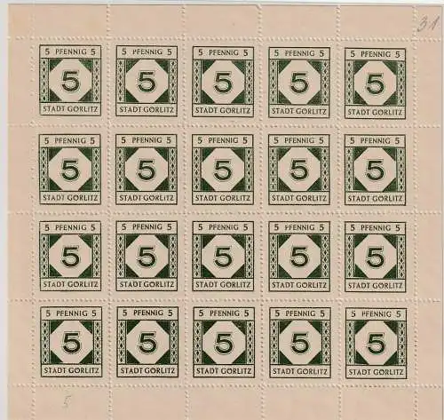 Lokalausgabe Görlitz: Nr. 5x im Schalterbogen, ** (MNH)