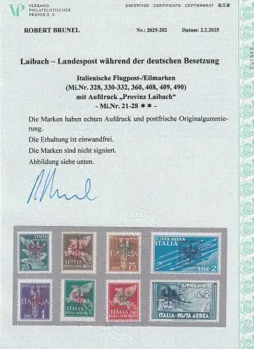 Laibach Ausgabe Flugpost-/Eilmarken, **, Attest Brunel