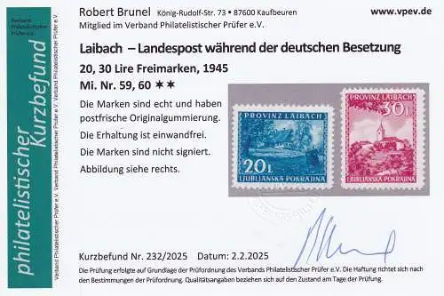 Dt. Besetzung Laibach: 45 - 60 ** (MNH), Befund Brunel