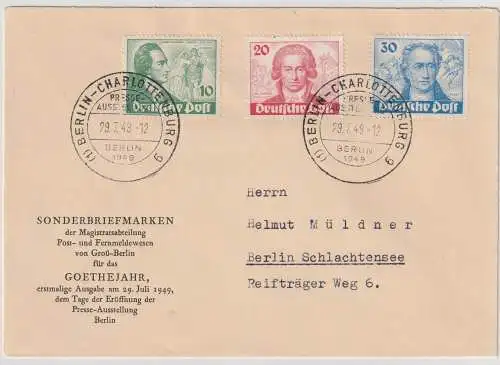 Berlin 1949: Goethesatz auf Ersttagsbrief, Attest Schlegel