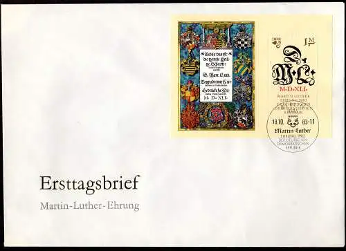 DDR, FDC Block "500. Geburtstag von Martin Luther" 