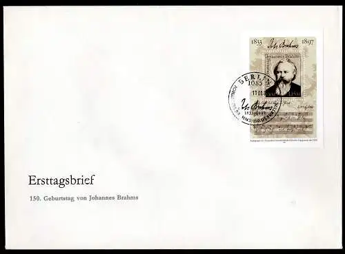 DDR, FDC Block "150. Geburtstag von Johannes Brahms"