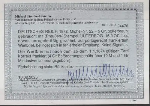 DR: 5 Gr. Großer Brustschild als EF auf Wertbrief, Befund