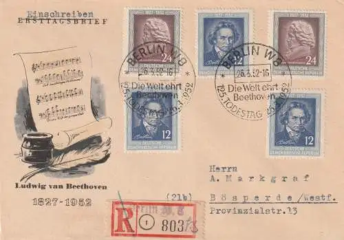 DDR-FDC: R-Brief Beethoven (1952)
