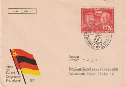 DDR-FDC: Monat der DSF (Stalin / Pieck) 24 Pfg.