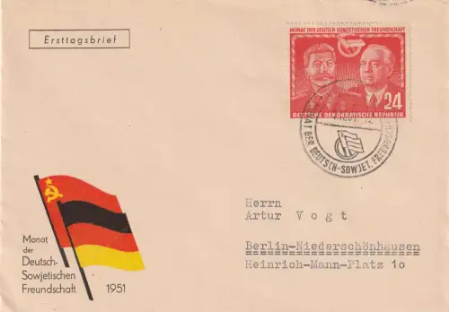 DDR-FDC: Monat der DSF (Stalin / Pieck) 24 Pfg.