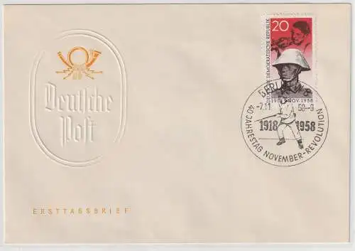 DDR-FDC: Novemberrevolution mit SSt. (1958), geprüft