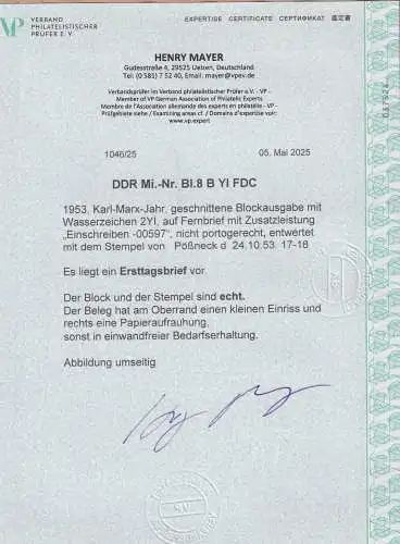 DDR-FDC; Karl-Marx-Block 8 B, Attest Mayer