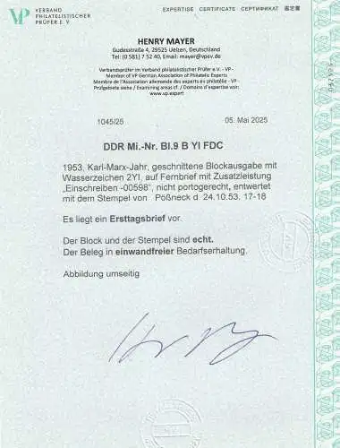 DDR-FDC; Karl-Marx-Block 9 B, Attest Mayer