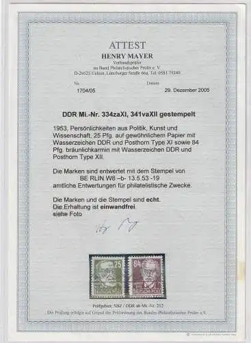 DDR: 25 und 84 Pfg. Köpfe II mit einh. Gef.-stpl., Attest: 