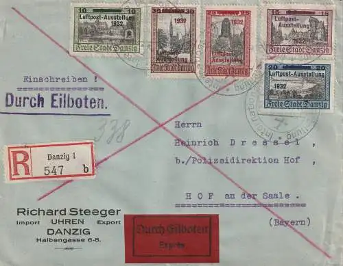 Danzig: Eilboten-R-Satzbrief Lupo.-Ausstellung 1932