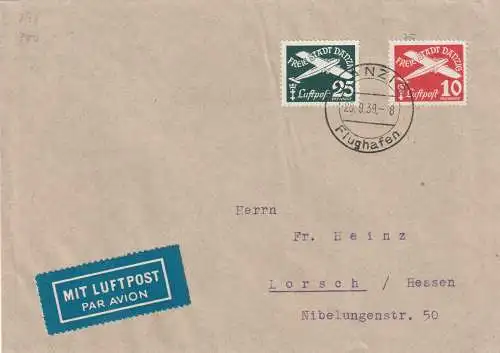 Danzig: Luftpostbrief 20.9.39 nach Lorsch