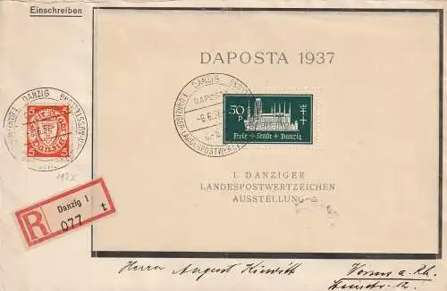 Danzig: Block 1b auf Einschreib-FDC nach Worms
