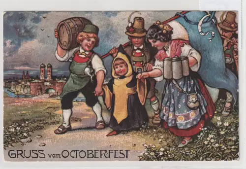 Bayern: Flugpostmarke F I auf Privatpostkarte D18 vom Oktoberfest