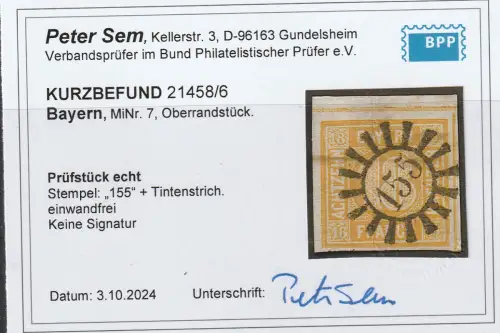 Bayern: Nr. 7 vom Oberrand, zentr. Mühlradstempel 155, Kurzbefund Sem
