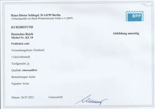 DR: Zusammendruck KZ 18 portorichtig auf Fernbrief, Kurzbef. Schlegel