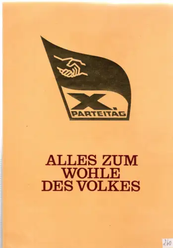 DDR-Gedenkblatt, X. Parteitag Alles zum Wohle des Volkes, orange Karton