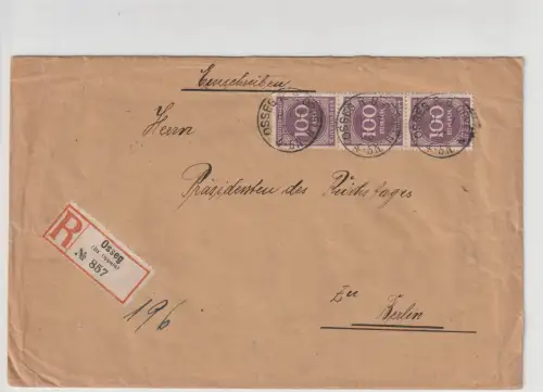 Infla-Einschreibbrief an den Präsidenten des Reichstages