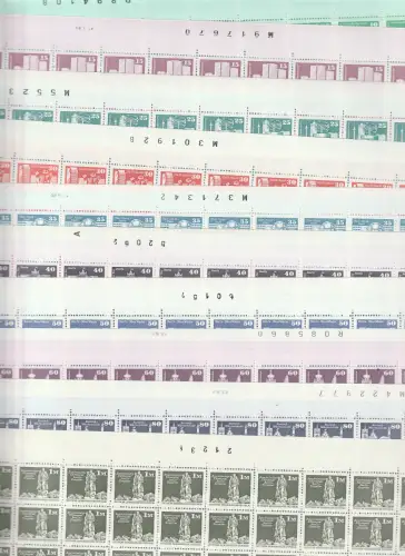 DDR: "Soz. Aufbau" kl. Format in Schalterbögen kompl 5 Pf. - 1 M.